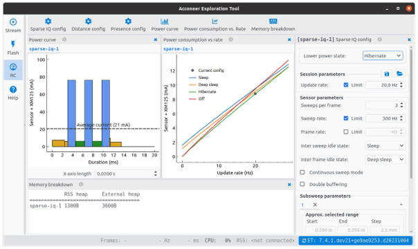 Resource Calculation tab in Acconeer Exploration Tool